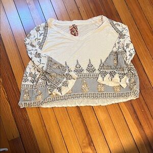 FP Movement by Free People Cream Long Sleeve Boho Print Top